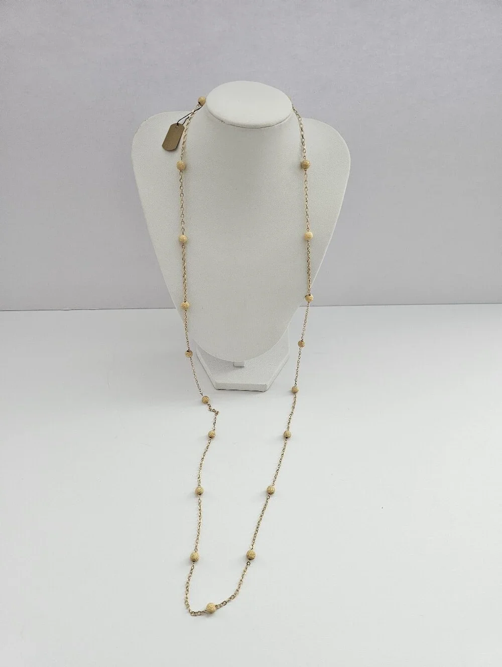 JCM London 14K Yellow Gold Stardust Bead Station Necklace – 36” Long Floating